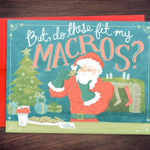 Carte de Noël Crossfit - Paléo, IIFYM, Macros, Père Noël au régime, Carte de vœux fitness, Haltérophilie, Nutrition