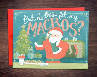 Crossfit Christmas Card - Paleo, IIFYM, Macros, Santa On a Diet, Fitness Holiday Card, Weightlifting, Nutrition