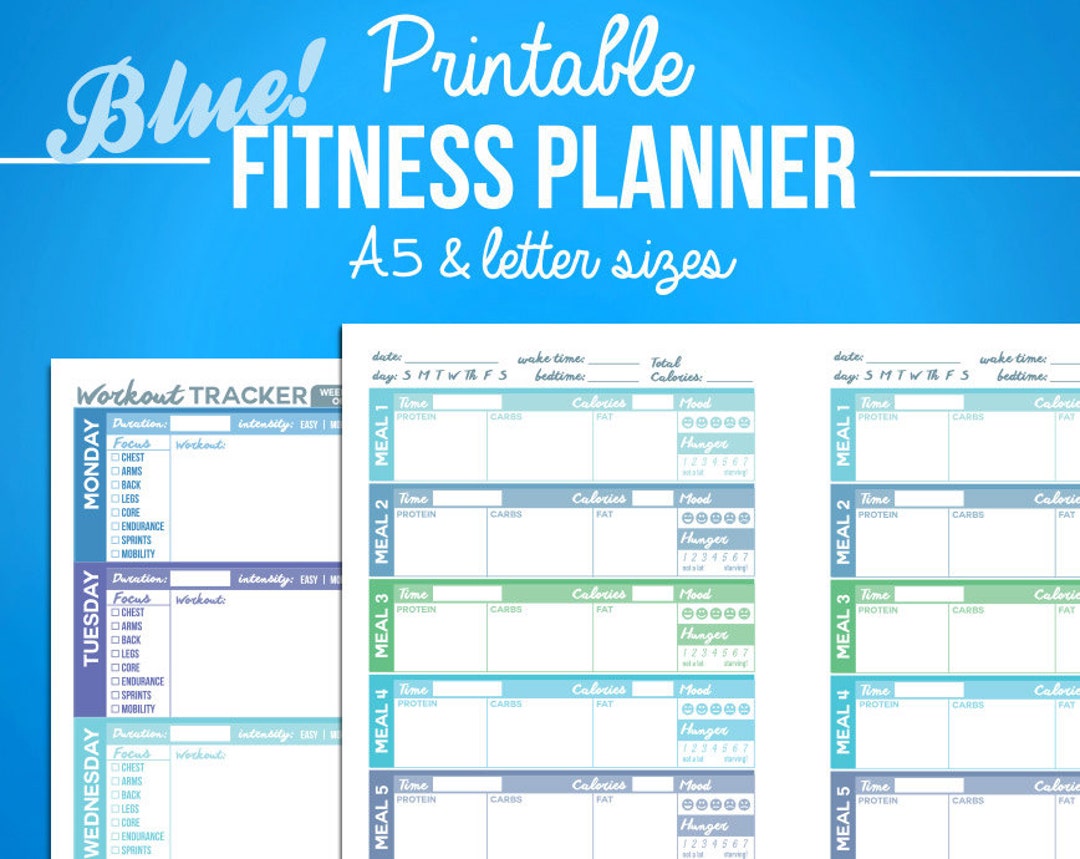 Printable Fitness Planner Diet Diary - Nutrition &amp; Workout Bundle - A5 ...