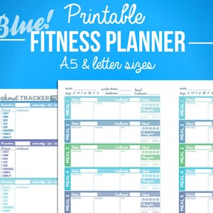 Printable Fitness Planner Diet Diary - Nutrition & Workout Bundle - A5 + Letter Sizes - Digital PDF - Weight Loss, Exercise Journal