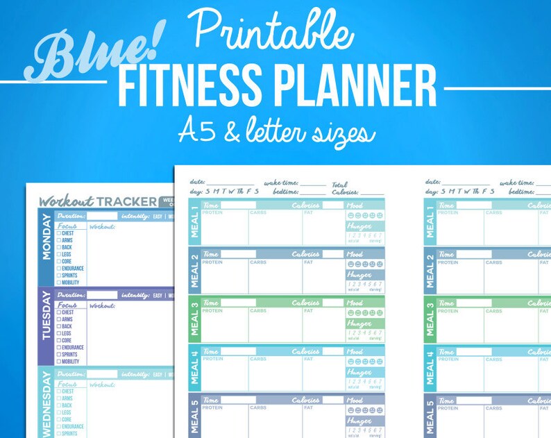 Printable Fitness Planner Diet Diary Nutrition &amp; Workout | Etsy