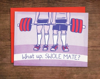 Swole Mate - Crossfit Valentines Day Card - Fitness Weightlifting Barbell - Funny Clever Love Anniversary Engagement Proposal