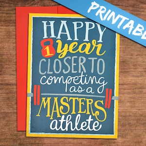 Casi una tarjeta de cumpleaños de Crossfit imprimible para atleta de Masters - Fitness, levantamiento de pesas, tarjeta de barra de levantamiento de pesas