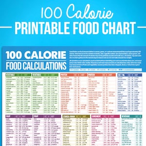 Grafiek voor digitale voedselberekeningen met 100 calorieën - voor voeding Food Journal Dieetdagboek, IIFYM, macronutriënten volgen, Crossfit, PDF-download