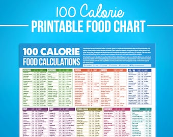 100 Calorie Digital Food Calcuations Chart -  For Nutrition Food Journal Diet Diary, IIFYM, Tracking Macronutrients, Crossfit, PDF Download