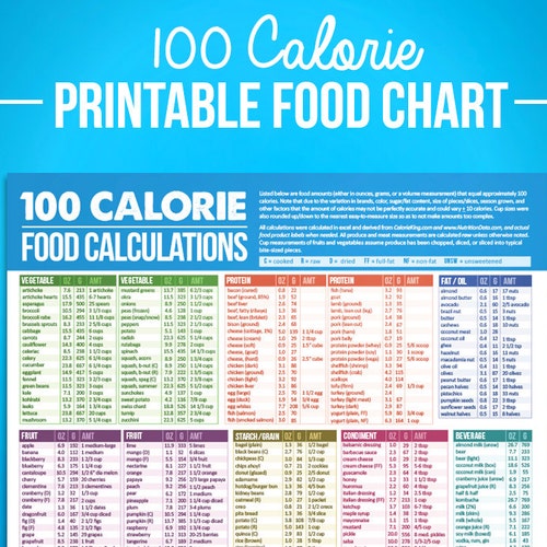 100 Calorie Digital Food Calcuations Chart for Nutrition - Etsy