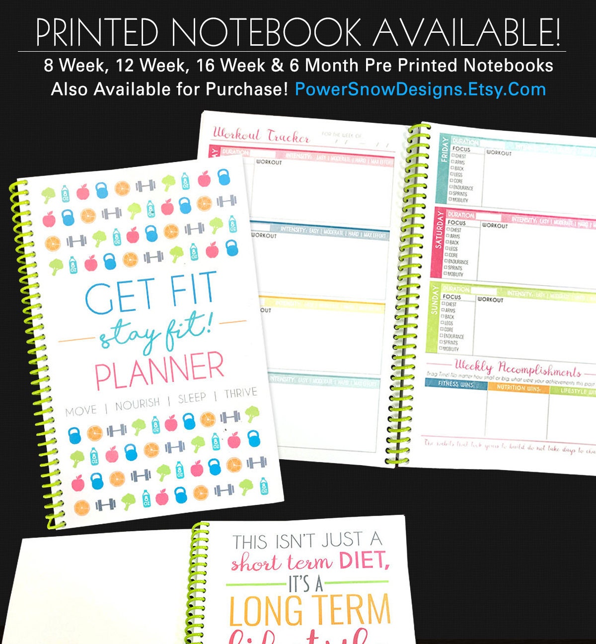 Colorful Motivational Printable Fitness Journal Nutrition | Etsy