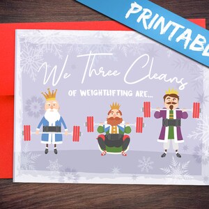 Afdrukbare gewichtheffen we drie reinigt kerst wenskaart - Print uw eigen digitale PDF's!