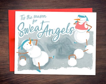 Sweat Angel Season - Crossfit Christmas Card - Fitness Personal Trainer Coach Gift Holiday Greeting Card - Gym Gift