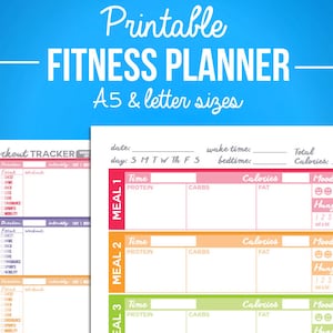 Printable Fitness Planner - Nutrition & Workout Bundle - A5 and Letter Sizes - Digital PDF - Diet, Weight Loss, Exercise Journal Diary
