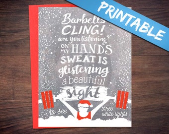 Printable Weightlifting Chalking in a Winter Wonderland Christmas Greeting Card - Print Your Own Digital PDFs!