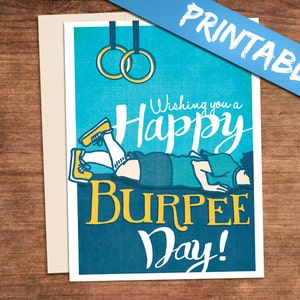 Carte de jour Happy Burpee imprimable d'anniversaire de Crossfit - carte de voeux personnalisée de gymnase de forme physique de Customizabble