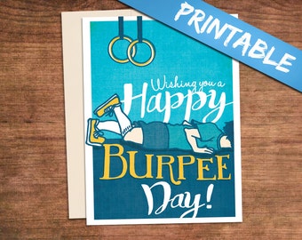 Crossfit Birthday Printable Happy Burpee Day Card - Customized Customizabble Fitness Gym Greeting Card