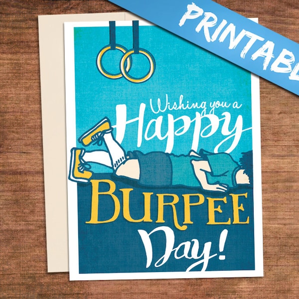 Crossfit Birthday Printable Happy Burpee Day Card - Customized Customizabble Fitness Gym Greeting Card