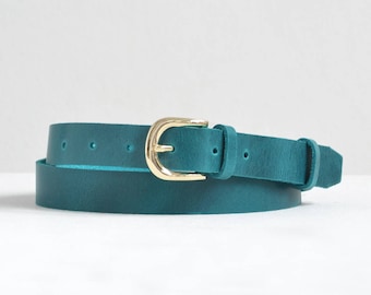 Leather belt, Leather belt women, Womens belt, Womens leather belt, Petrol blue belt, Blue leather belt