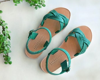 Greek sandals, Strappy sandals, Leather sandals, Sandals, Green sandals, MEDUSA