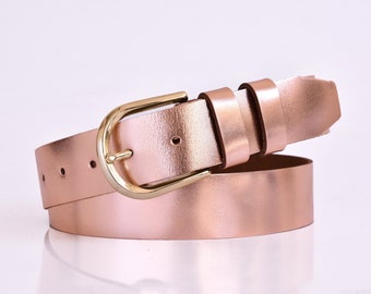 Handmade Rose Gold Leather Belt: Women's Cowhide Dress Belt