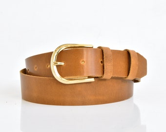 Handmade Brown Leather Belt: Women's Jeans Belt, Crete Cowhide