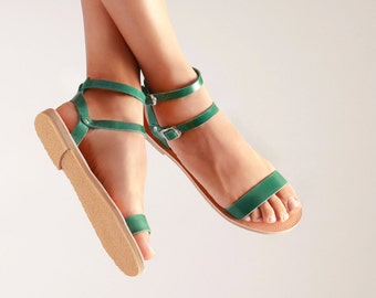 Greek leather sandals, Sandals, Leather sandals, Green sandals, Women sandals in green leather, Summer sandals, Summer shoes, ELECTRA