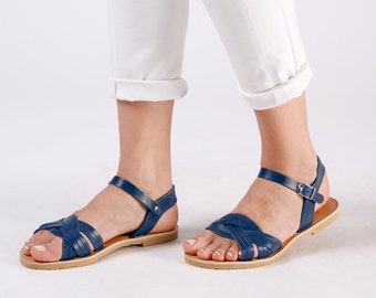 Greek sandals, Blue sandals, Greek sandals, Leather sandals, Sandals, Blue shoes, Sandales cuir, Women sandals, MEDUSA