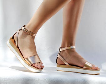 Women platform sandals, Platform sandals, Sandals, Leather sandals, Rose gold sandals, Women leather sandals, Wedding sandals, NAFSIKA