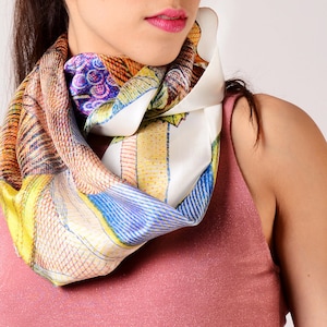 Silk scarf, Scarf, Womens silk scarf, Shawl, Bohemian Shawl, Silk wrap, Boho scarf, Square scarf, Greek scarf, Gift idea, TRIGOS
