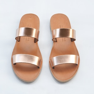 Leather sandals, Two strap greek sandals in rose gold leather, Sandals, Women&#39;s shoes , Women sandals, Summer sandals, ARCHAIKO