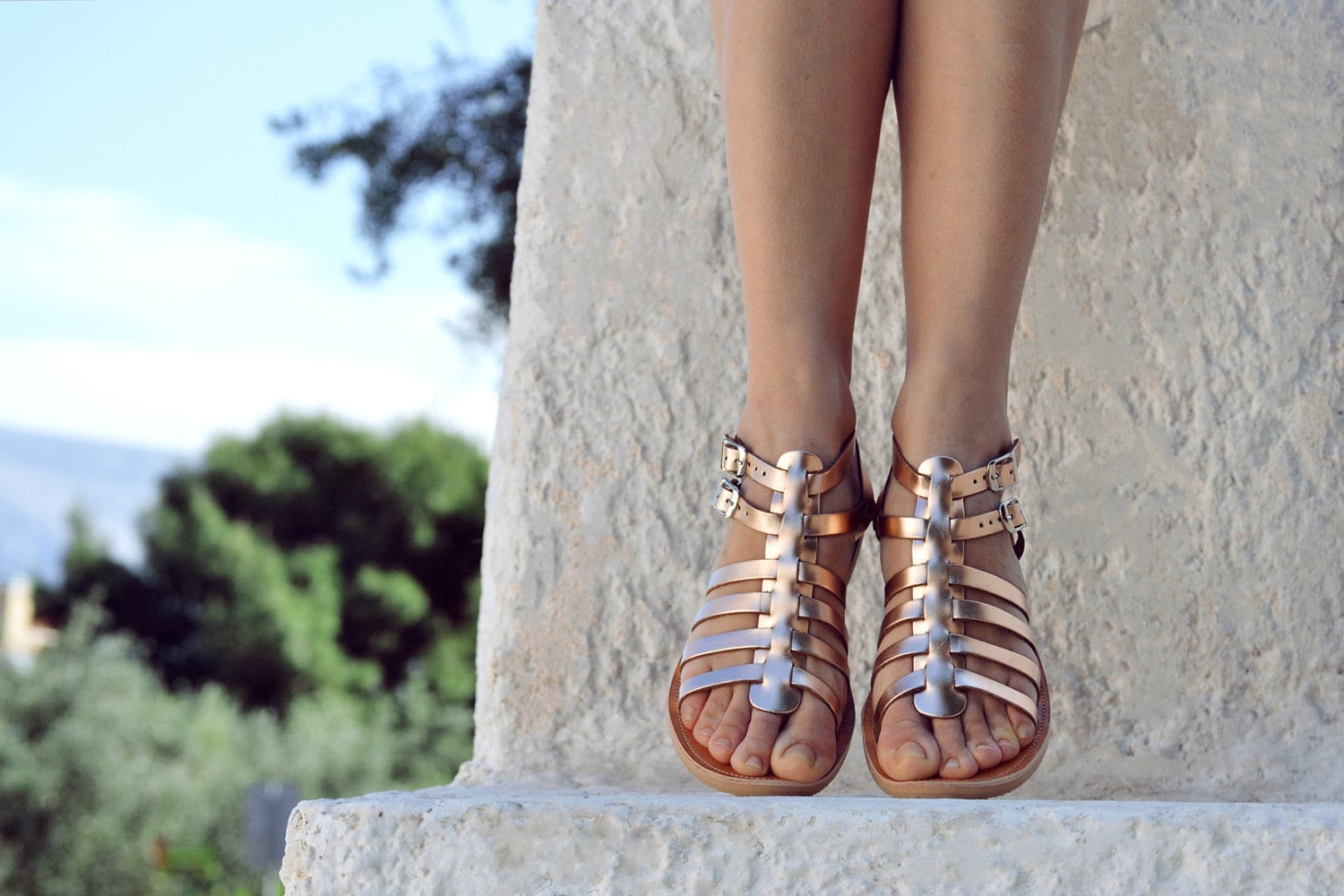 Rouge Gladiator Sandals Heels Open Toe Light Brown Size 7 | eBay