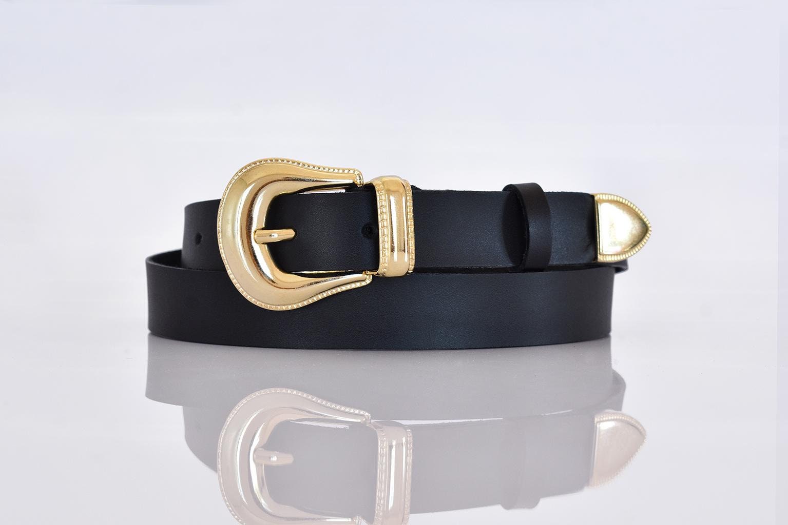 Handmade Black Leather Belt: Women
