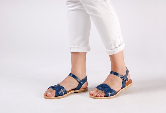 Schoenen damesschoenen Sandalen artistieke blauwe sandalen "Mykonos4" handgemaakt op bestelling Griekse handgemaakte lederen sandalen 