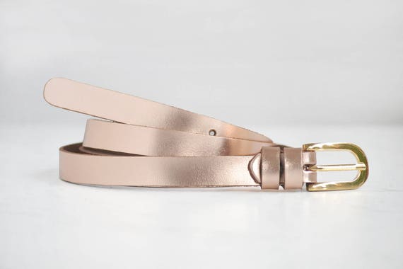 Feiona Women Lady Leather Belt Thin Skinny Metal Gold Elastic