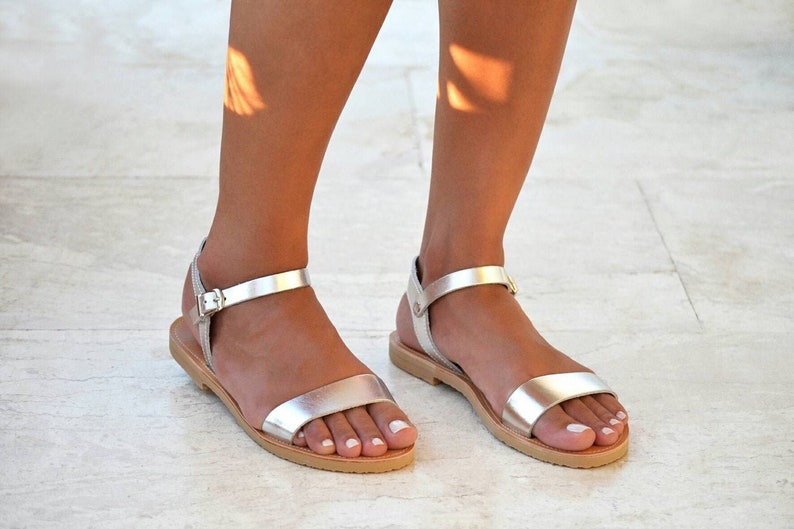 Sandals, Women leather sandals, Greek sandals, Leather sandals, Rose gold sandals, Sandales grecques, YASEMI Silver