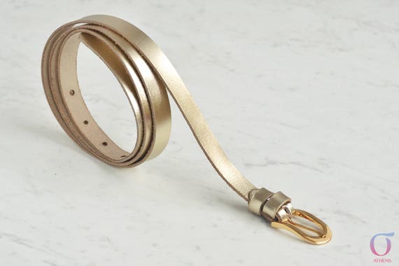 Thin gold leather belt outlet