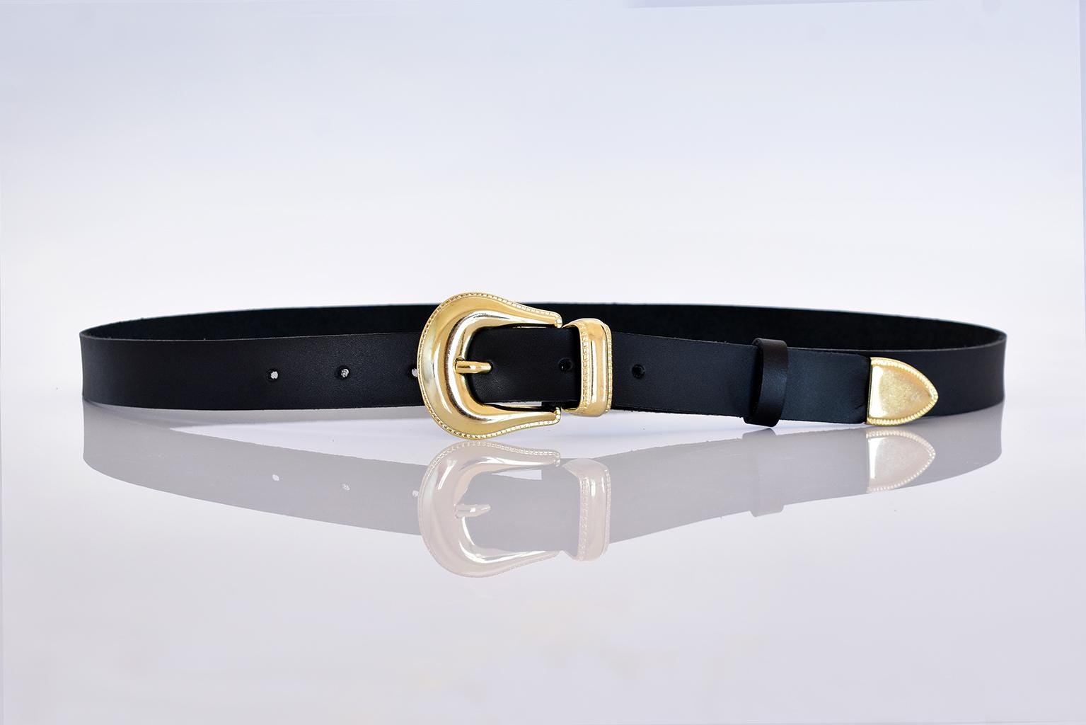 6567 Western Leather Belts For Women- Cowboy/cowgirl Big Gold Buckle Black Cowgirl Belt With Buckle Black - Quincy main image 4