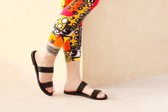 Leather sandals, Greek sandals, Sandals, Leather sandals women, Black sandals, Black leather sandals, Women sandals, Slides, ARCHAIKO