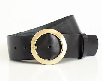 Vintage Leather Jewelry Belt 1980s Black Wide Genuine