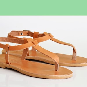 Sandals Leather Sandals T-strap Women Sandals Flat - Etsy