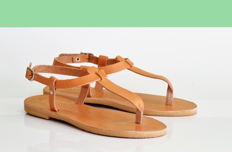 Sandals, Leather sandals, T-strap women sandals , Flat sandals, Women sandals, Women shoes, Handmade sandals, Summer sandals, TAF image 2