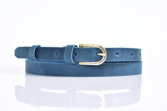 Leather Belt Women Belts for Women Skinny Belt Blue Leather 