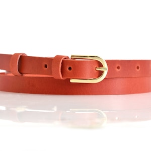 Leather belt women, Leather belt, Women belt, Red belt, Red leather belt, Skinny red belt, Skinny belt