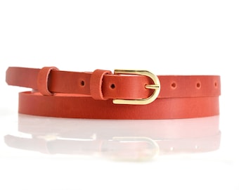 Leather belt women, Leather belt, Women belt, Red belt, Red leather belt, Skinny red belt, Skinny belt