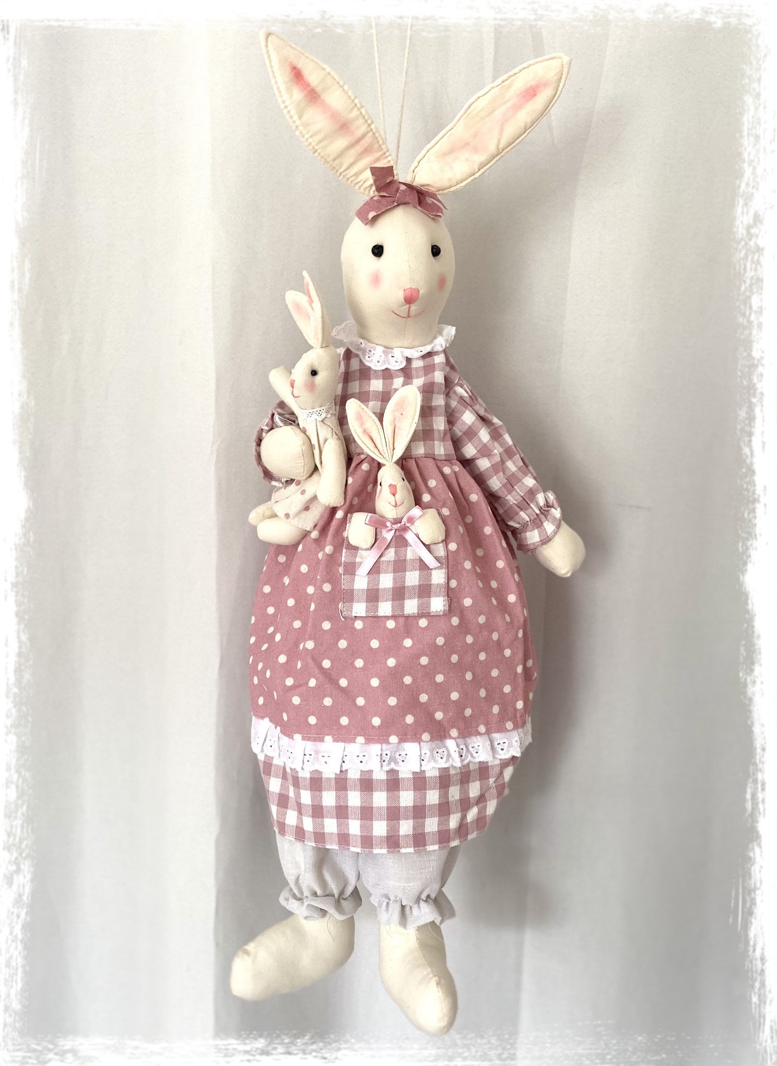 Bunny Rabbit Carrier Bag Storage Pink Gingham Shabby Chic Etsy UK