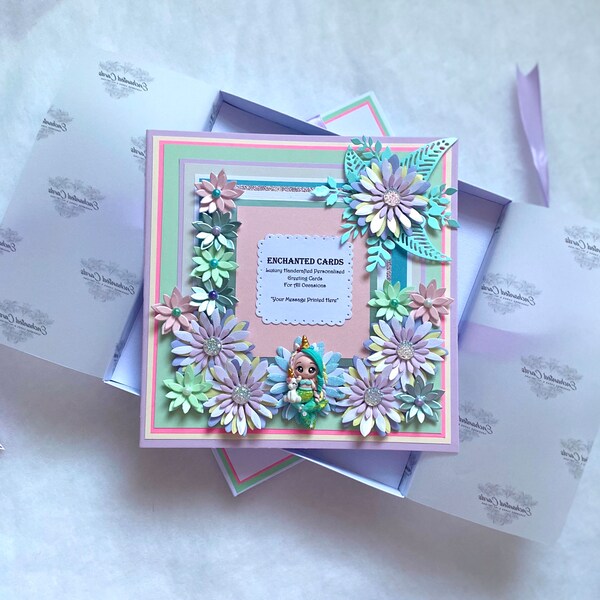 Luxury Children’s Mermaid Personalised Greeting Card + Gift Box - Any Age - Girls Birthday - SIZE 8x8 Inches - Multi Colour