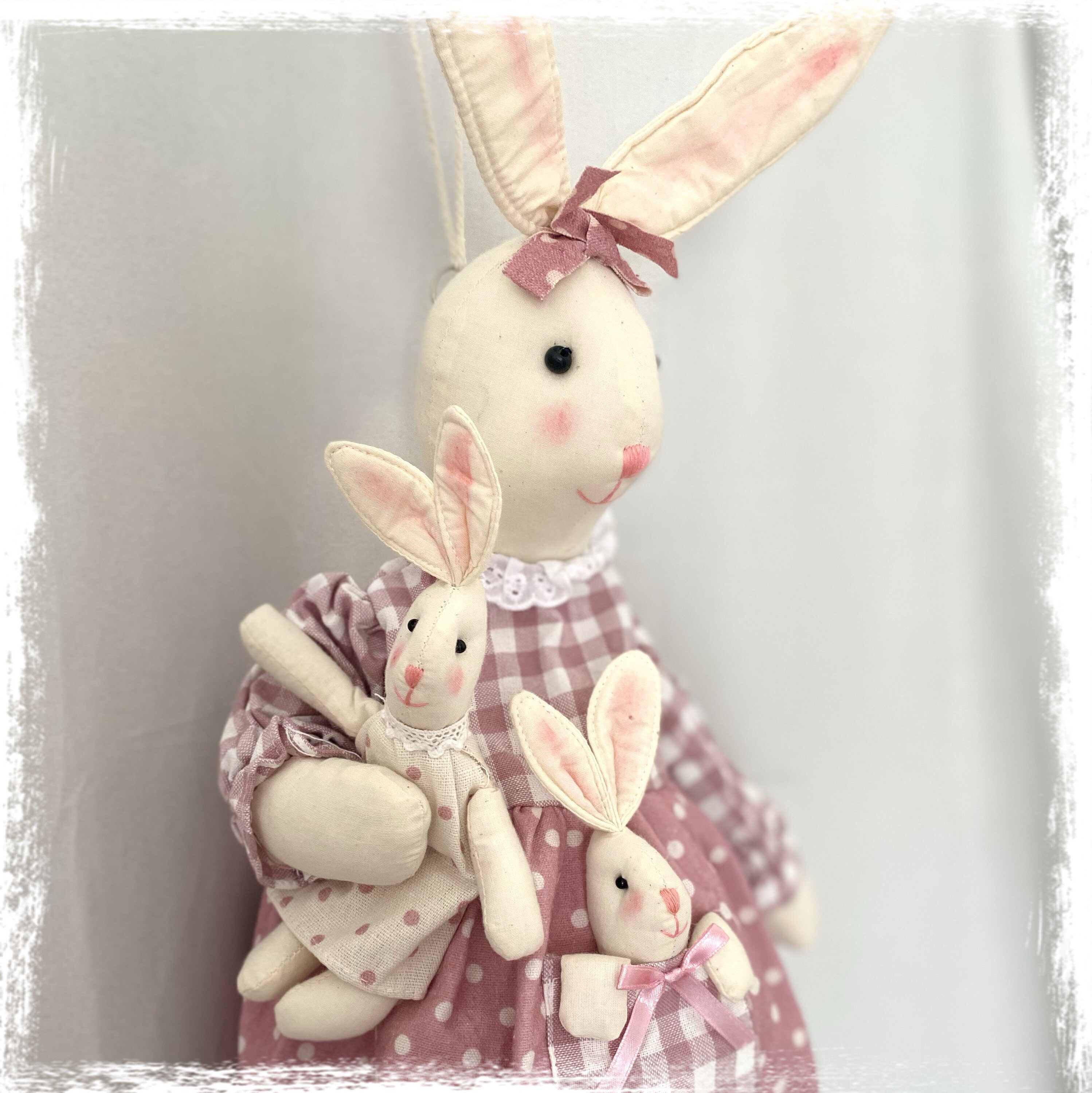 Bunny Rabbit Carrier Bag Storage Pink Gingham Shabby Chic Etsy UK