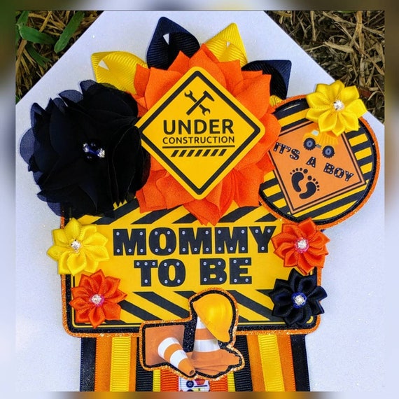 Baby Boy Construction Themed Mommy To Be Shower Corsage Or Badge