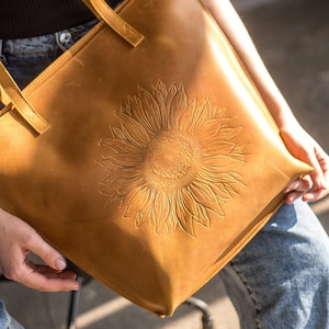 Leather Cross Body Bag, Sunflower Bag, Sunflower Pattern 
