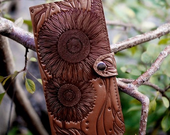 Cartera de girasol única y personalizada para mujer, billetera grande plegable con estampado floral en relieve, regalo personalizado para mamá, esposa, hermana y ella