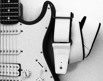 Personalized Guitar Strap, Leather Guitar Strap, White Guitar Strap, Custom Guitar Strap, Acoustic Guitar Strap, Electric Guitar Strap, Gift