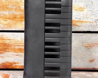 Portefeuille noir personnalisé, portefeuille piano, portefeuille gravé, cadeaux piano, portefeuille tendance, portefeuille monogramme, portefeuille mignon, portefeuille minimaliste, Boho