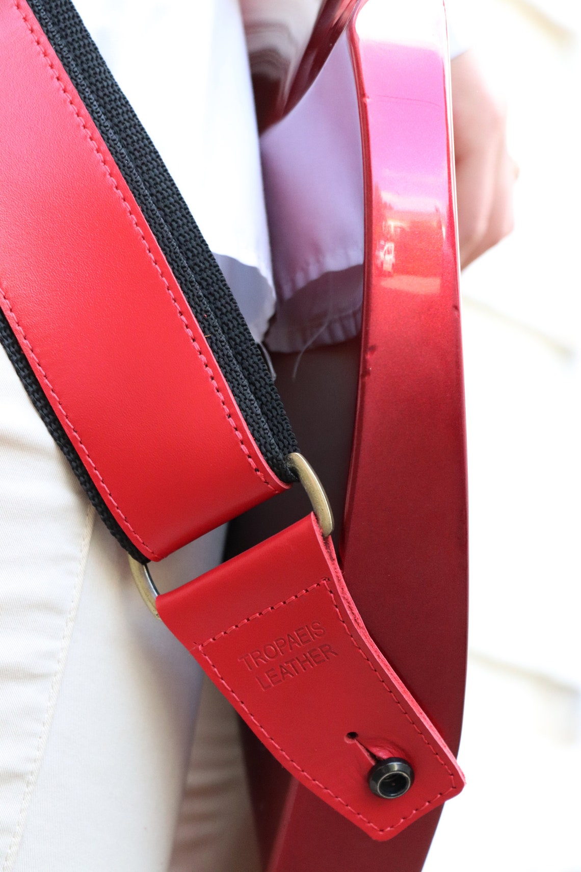 Red & Black Personalized Leather Electric Guitar Strap Custom Etsy